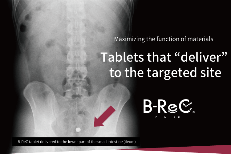 B-ReC tablet delivered to the lower part of the small intestine (ileum)/ Maximizing the function of materials Tablets that &ldquo;deliver&rdquo; to the targeted site B-ReC